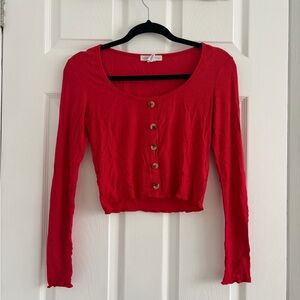 Red Button-Up Women's Crop Top
